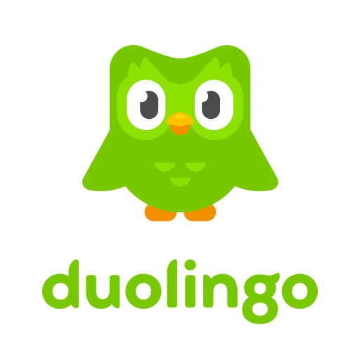 A green owl is above the text "duolingo"