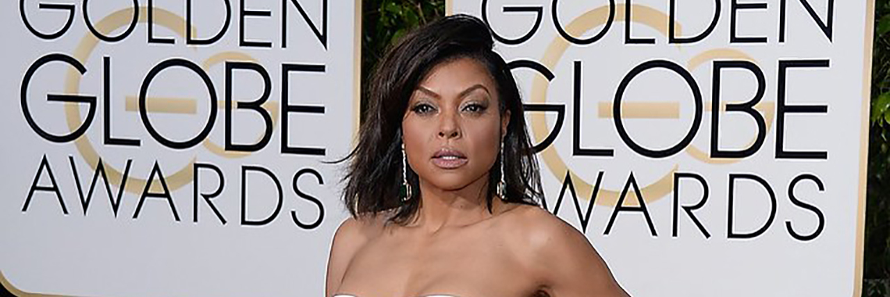 Taraji Henson Launches Foundation to Support Black Mental Health Taraji Henson poses in a white dress on the Golden Globes red carpet