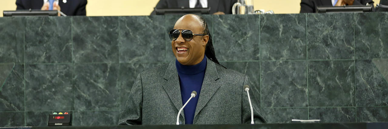 Stevie Wonder speaks at the United Nations