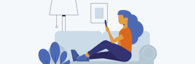 Illustration of young woman on couch with a phone