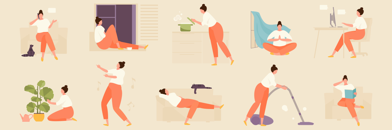 Woman going through her daily routine.