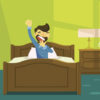 illustration of a man in bed waking up and yawning