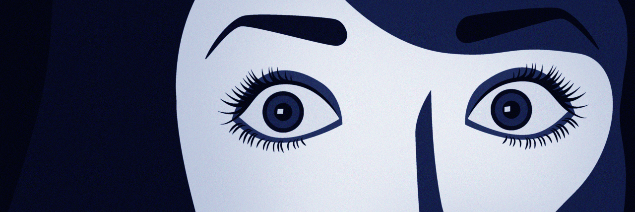 When You Feel Anxiety and Stress of Trauma Months After It Happened illustration of scared woman with eyes wide open