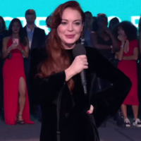 Lindsay Lohan presents in a black dress while at MTV EMAs