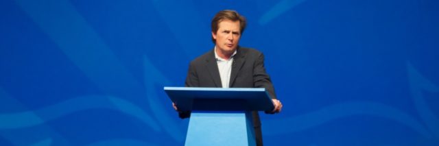 Michael J. Fox gives a speech at Lotusphere