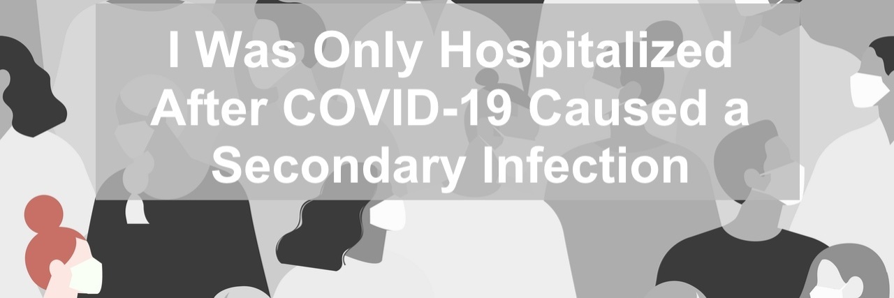 Woman Gets Meningitis After COVID-19 Was Left Untreated Black and white illustration of people in face masks. One of the people is in color.