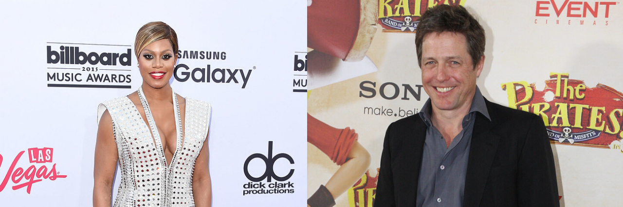 28 People With Illnesses and Disabilities Nominated for Emmys On the left is Laverne Cox on the red carpet, on the right is Hugh Grant