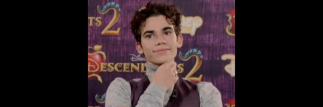 Cameron Boyce sits at a panel for the Descendants 2
