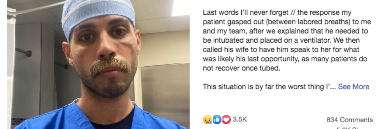 A nurses's Facebook post with his patient's last words