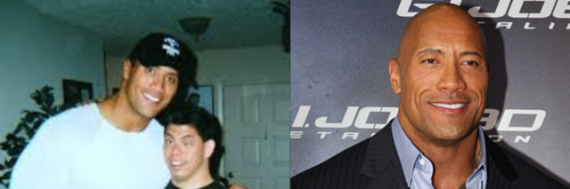 [Left] An image of The Rock with his friend. [Right] An image of the Rock on the red carpet.