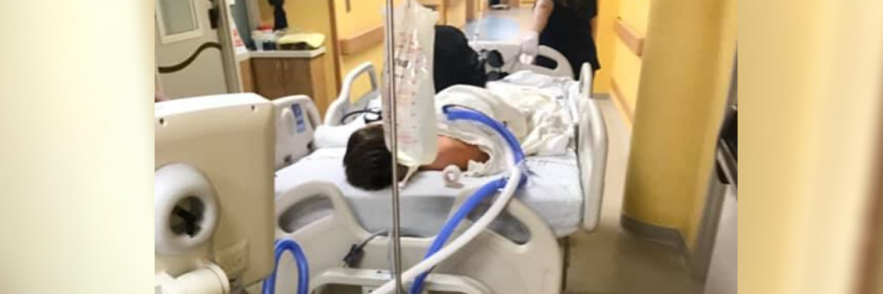 Owen in the hospital during treatment for a brain tumor.
