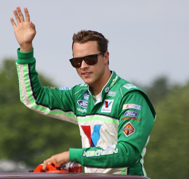Trevor Bayne waving to the crowd at a race