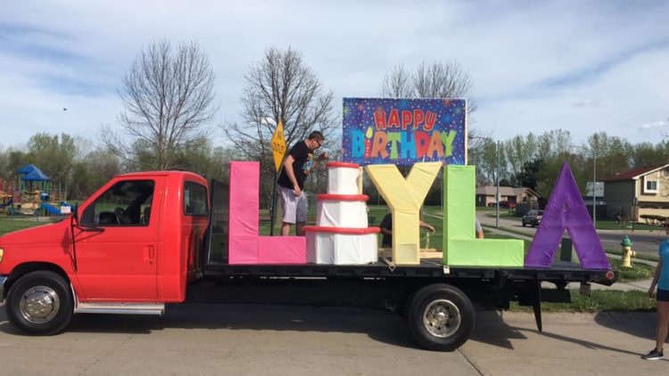 truck bed with big letters spelling out "Layla"
