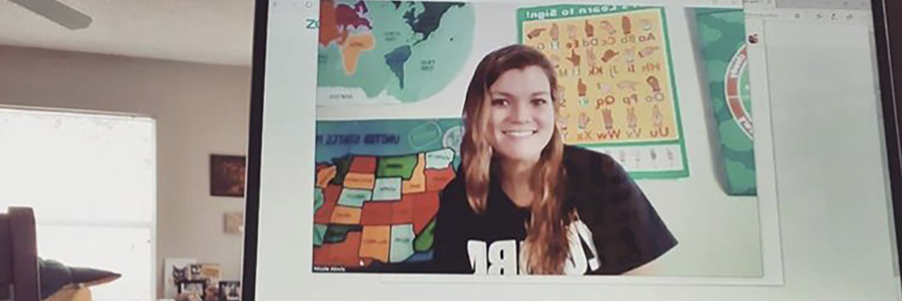 Teachers Can Support Parents of Kids With Disabilities During COVID-19 Nicole teaching kids via video chat.