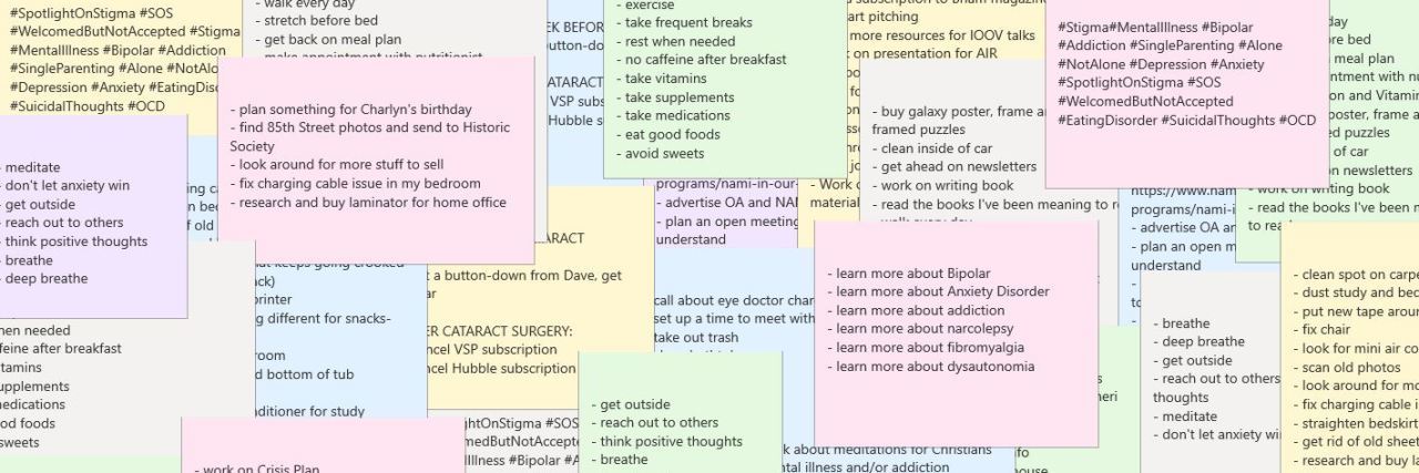 How Bipolar Cycling Messes With Productivity During COVID-19 Screenshot of a bunch of computer sticky notes with to-do lists