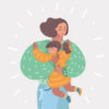 Illustration of mother and child hugging