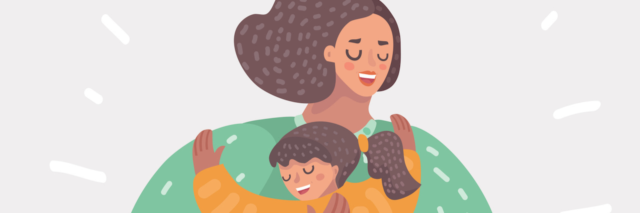 Illustration of mother and child hugging