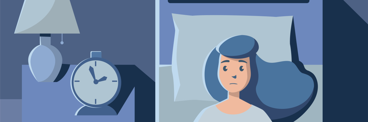 Living With Chronic Pain and Feeling Like You're Missing Out in Life illustration of woman lying in bed at night, awake.