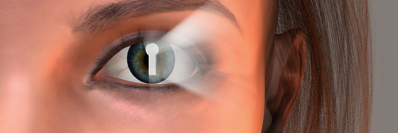 A Letter to Post-Traumatic Stress Disorder (PTSD) A woman with a key hole in her eye (cartoon)