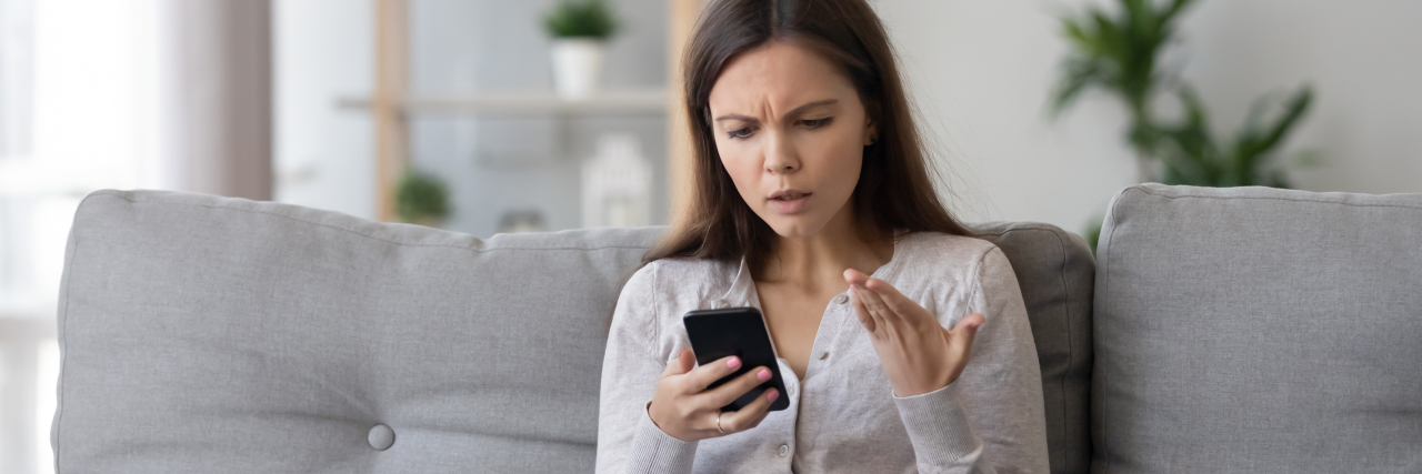 To Doctors Requiring In-Person Visits During the COVID-19 Pandemic Angry woman talking on cell phone.