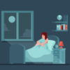 illustration of a woman sitting in bed having a hard time sleeping