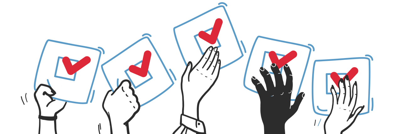 Campaigning During COVID-19 as a Political Candidate With a Disability Vote illustration with hands up.