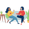Illustration of two young women sitting and chatting
