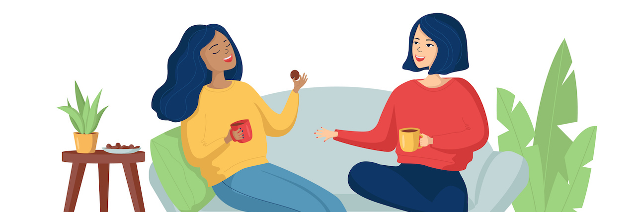 The Reality of High-Functioning Schizophrenia Illustration of two young women sitting and chatting