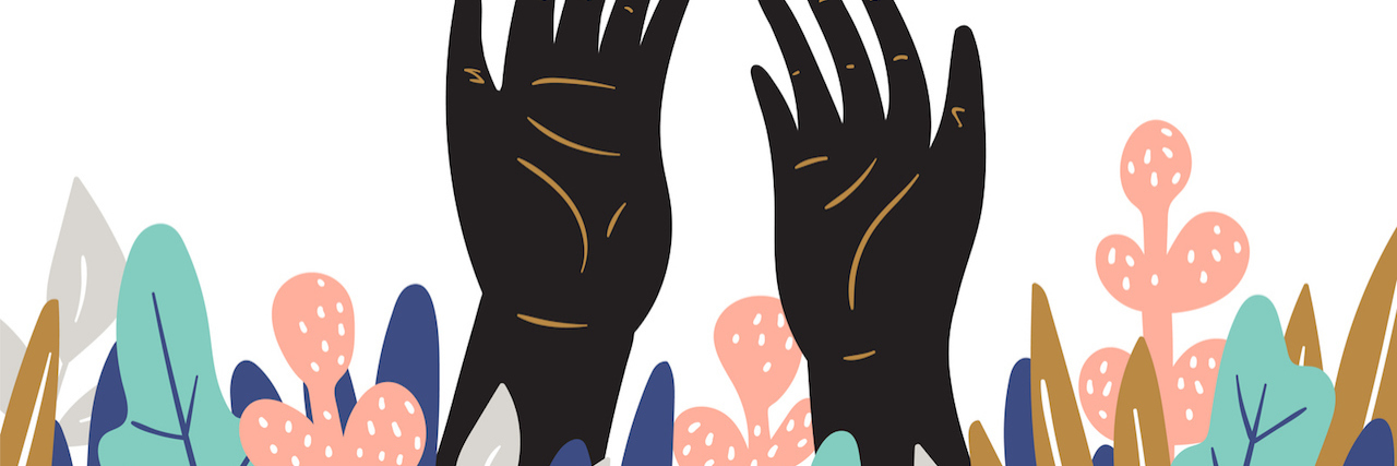 The Romantic Relationship That Helped Me Recover From Addiction An illustration of hands coming out of flowers