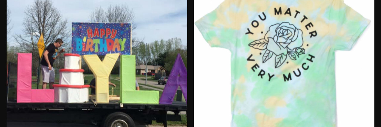 10 Quarantine Birthday Party Ideas (and Gifts!) for All Ages TWLOHA shirt and birthday parade for "Layla"