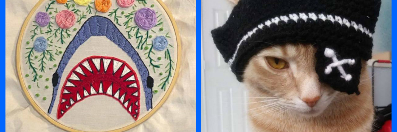 Quarantine Crafts People Are Doing to Pass the Time During COVID-19 Shark embroidery and pirate cat