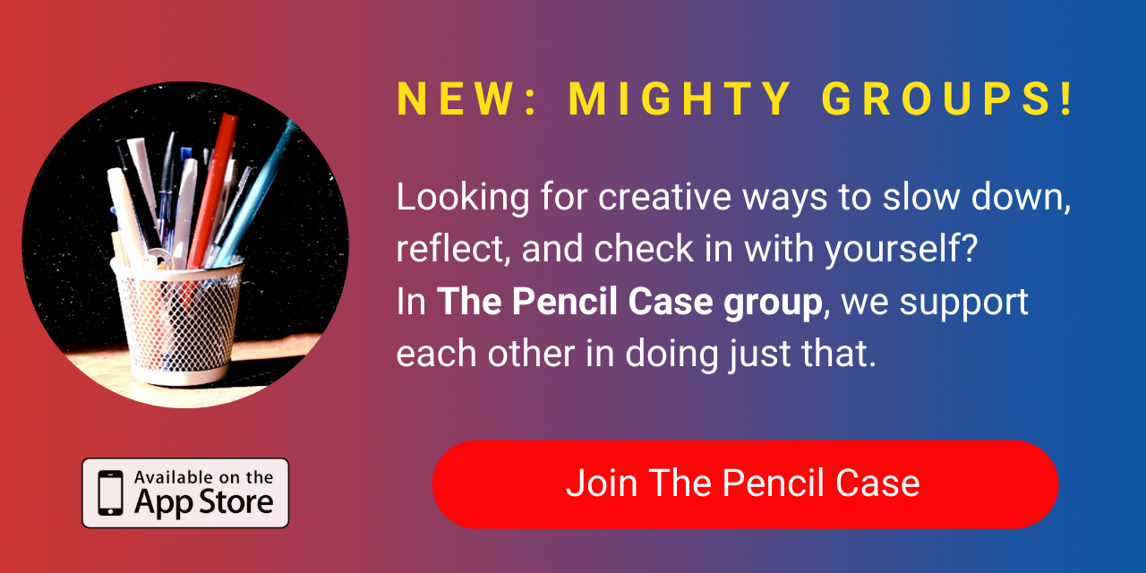 A banner promoting The Mighty's new The Pencil Case group on The Mighty mobile app. Click to join.