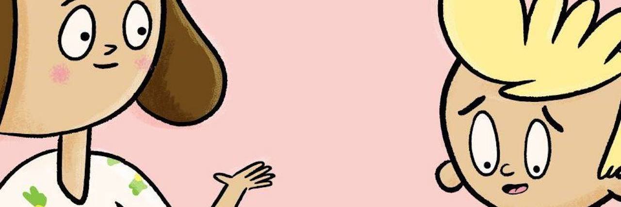 Free Book Helps Explain COVID-19 to Autistic Kids The World Has Turned Upside Down book page, with a mother and child sitting at a table