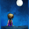 Illustration of child looking up at the moon