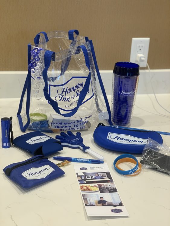 A clear Hampton Inn goody bag.