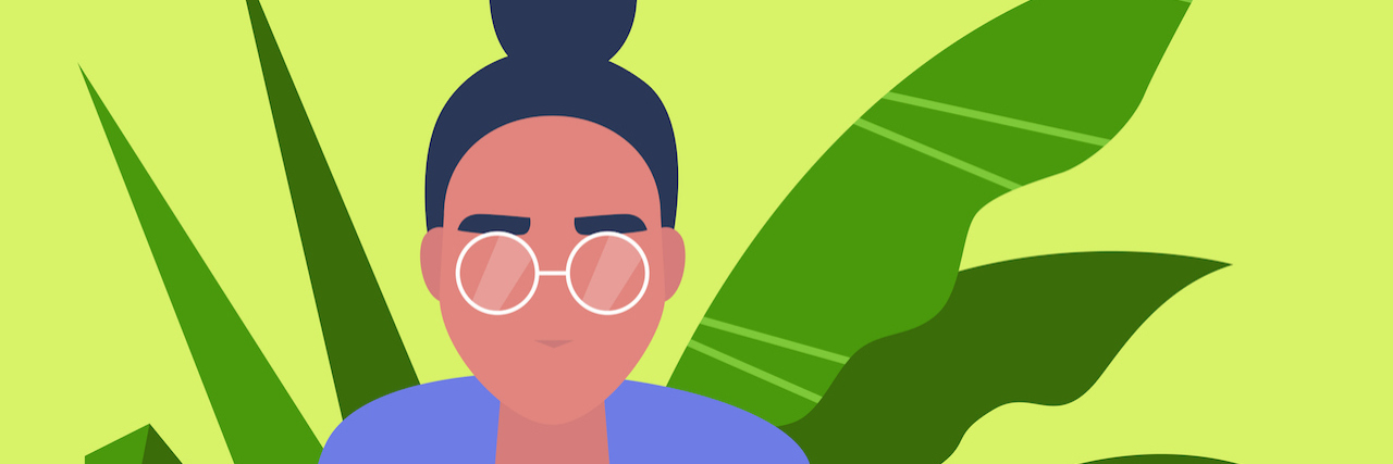 Despite 'High-Functioning' Bipolar Disorder Label, I Still Struggle Illustration of young woman with plant leaves background