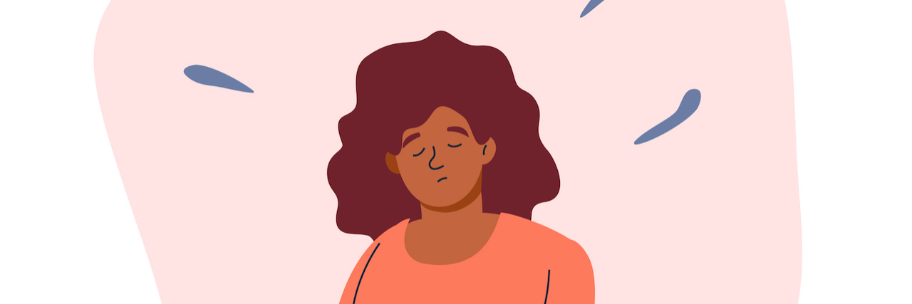 an illustration of a black woman with lines over her head indicating stress