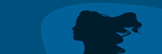 Profile silhouette of a woman with hair blowing in the wind.