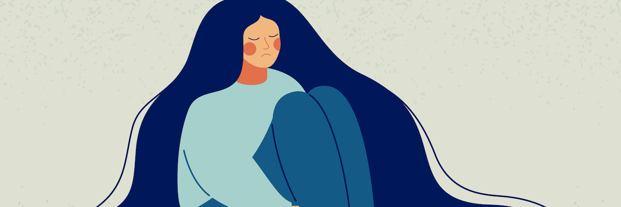 PTSD Makes Me Freeze in a Crisis An illustration of a woman sitting on the floor