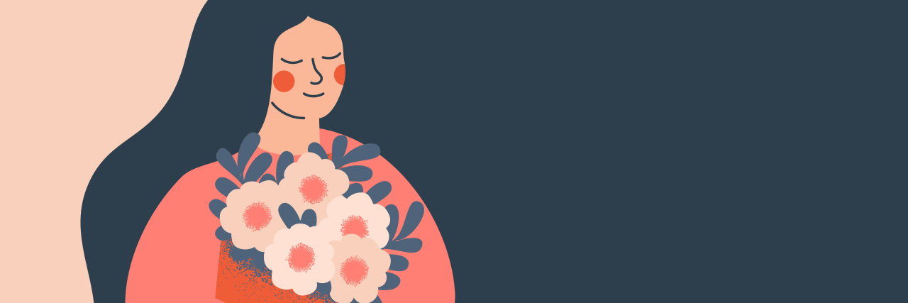 When 'Chronic Illness Overload' Means I Need a Break Drawing of a woman holding a bouquet of flowers.