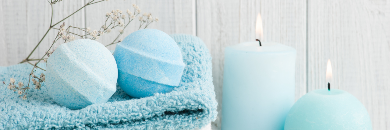 Caregiver Self-Care on the Cheap for COVID-19 and Beyond Self-care with bath bombs, candles.