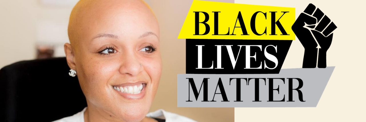 The Fears of a Black Disabled Woman in America Keisha Graves smiling, the words "Black Lives Matter" next to her