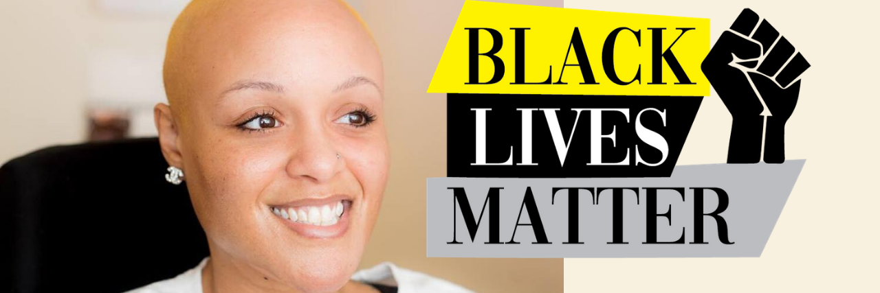 Keisha Graves smiling, the words "Black Lives Matter" next to her