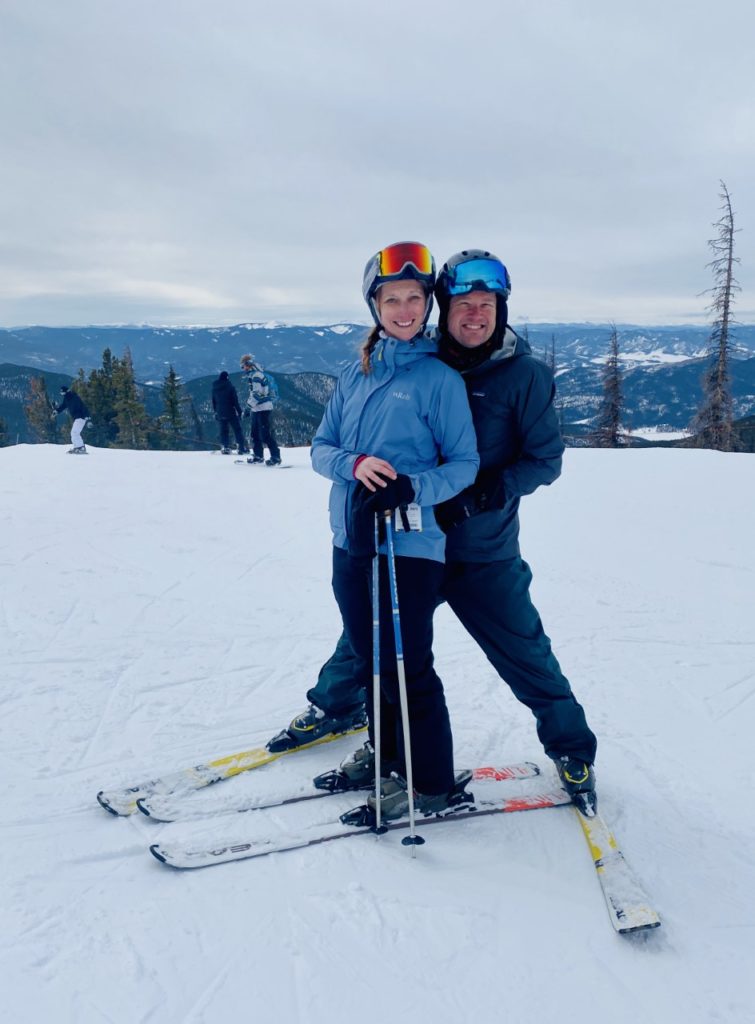 photo of contributor and family while skiing