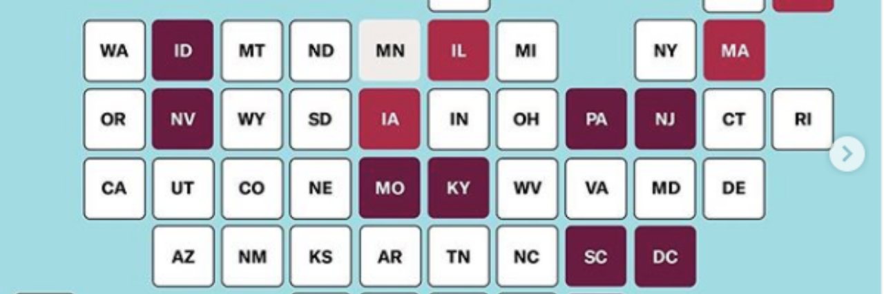ACLU: COVID-19 Cases at Psychiatric, Cognitive Disability Facilities ACLU map showing states reporting COVID cases at psychiatric facilities