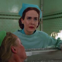 Sarah Paulson dressed as a 1970s nurse from the Netflix series "Ratched"