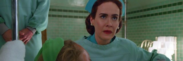Sarah Paulson dressed as a 1970s nurse from the Netflix series "Ratched"