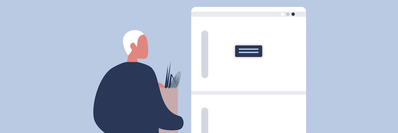 How I Keep Myself From Being Overwhelmed When Experiencing Depression Illustration of man putting away groceries in the refrigerator