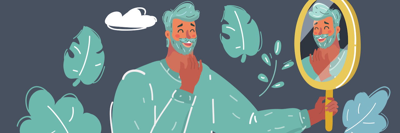 How I Learned to Stop Hating Myself as a Man With Bipolar and Autism Illustration of a man looking into a mirror