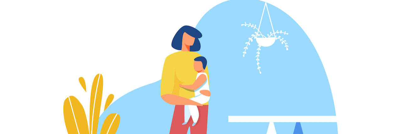 Recognizing and Finding Support for Postpartum Depression Illustration of young mother holding baby in hand